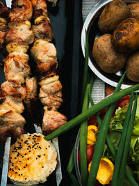 High angle view of bread on barbecue grill