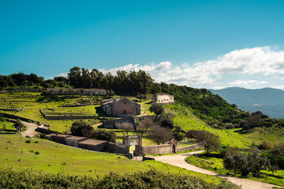 Outside st costantino church in sedilo, sardinia, famous for old horse race tradition, ardia