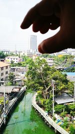 High angle view of people in city