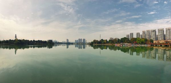 Reflection of city in water