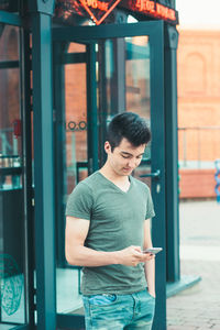 Young man looking at camera