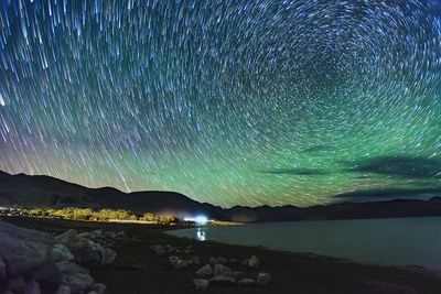 Scenic shot of mountain range at night