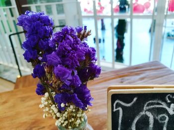 Close-up of flower vase on table