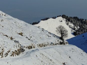 Scenic view of snowcapped mountains against sky