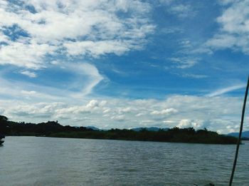 Scenic view of lake against cloudy sky