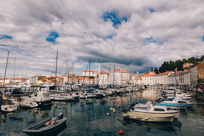 Boats moored in harbor