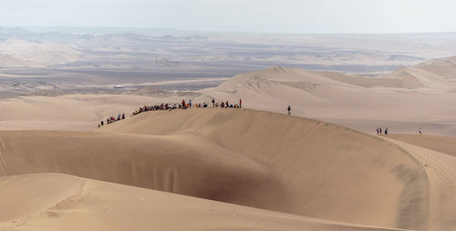 Group of people on sand dune