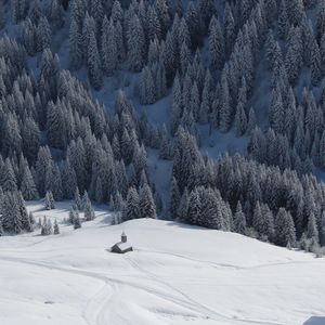 Scenic view of snow covered mountains