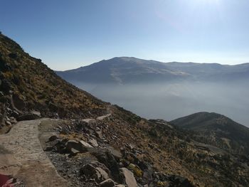 Scenic view of mountains against clear sky