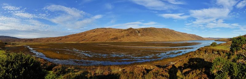 Panoramic view of landscape and mountains against sky