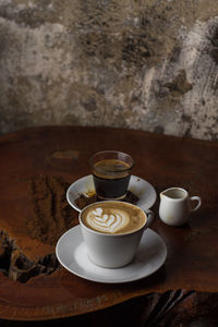 High angle view of coffee cup on table