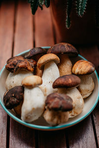 Mushrooms in bowl on table