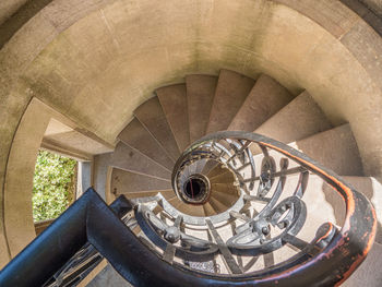 High angle view of spiral staircase in building