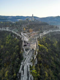 Old bulgarian church in a fortress aerial medieval stronghold veliko tarnovo