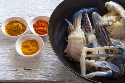 High angle view of food on table