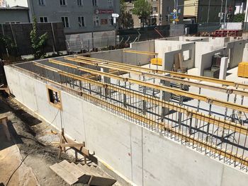 High angle view of construction site in city