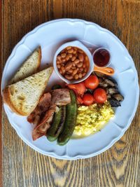 Directly above shot of breakfast served in plate on table