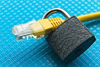 High angle view of padlocks on table