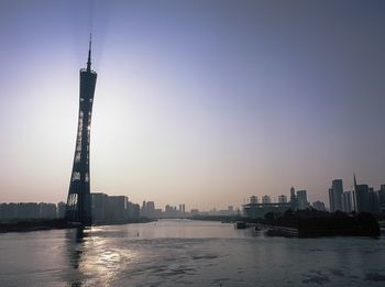 City skyline at sunset