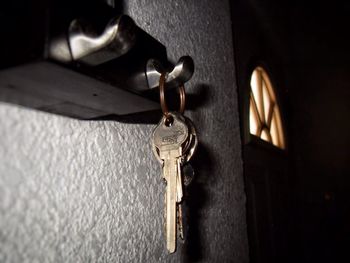 Close-up of padlocks on metal chain