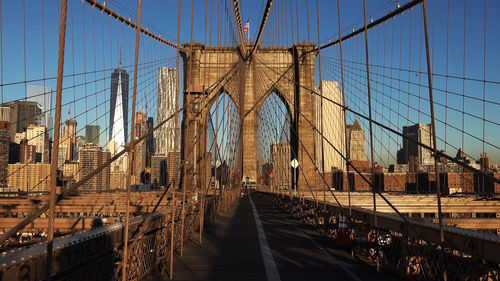 View of suspension bridge in city