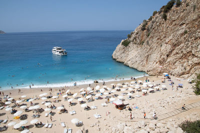 Scenic view of beach against clear sky