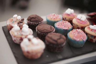 Close-up of cupcakes on table