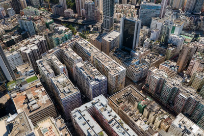 High angle view of buildings in city