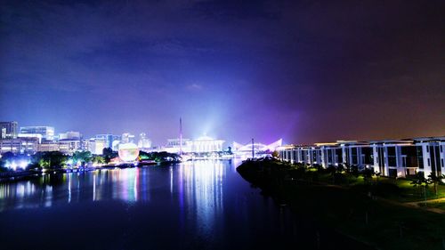 View of illuminated city at night