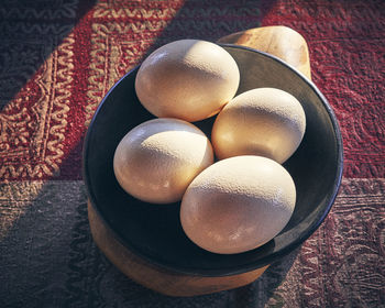 High angle view of eggs on table