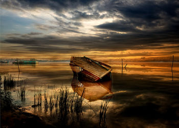 Scenic view of lake against sky during sunset