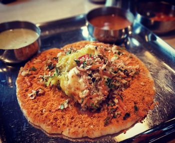 Close-up of served food in plate