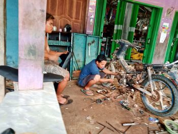 Man working with bicycle