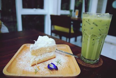 High angle view of breakfast served on table