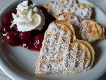 High angle view of dessert in plate