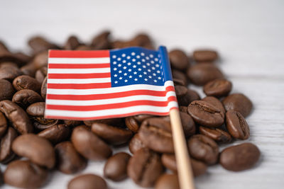 Close-up of flag on cutting board