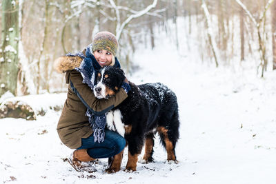 Two dogs on snow covered land