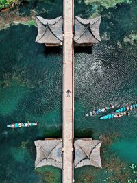 High angle view of boats in sea