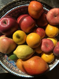 High angle view of apples in container