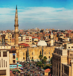 High angle view of buildings in city