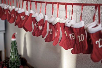 Close-up of clothes hanging on rack