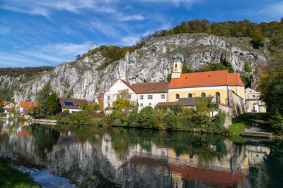 Idyllic view at the village markt essing in bavaria, germany with the altmuehl river 