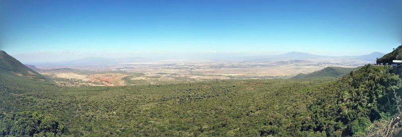 Scenic view of landscape against clear blue sky