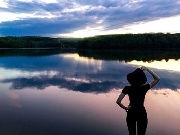 Rear view of woman looking at view