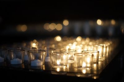 Tea light candles in darkroom