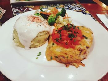 Close-up of served food in plate