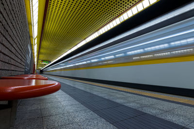 Blurred motion of train at subway station