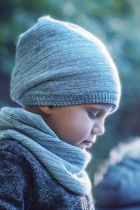 Close-up of child wearing hat