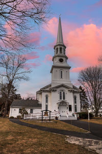First congregational church of chatham at sunset in winter