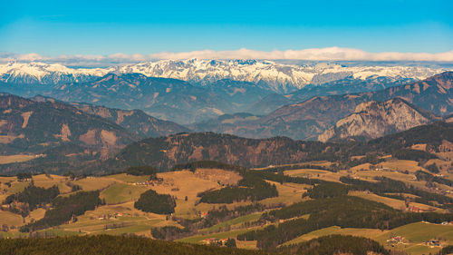 View from shockl mountain in graz. path leading to the top. tourist spot in graz styria. 